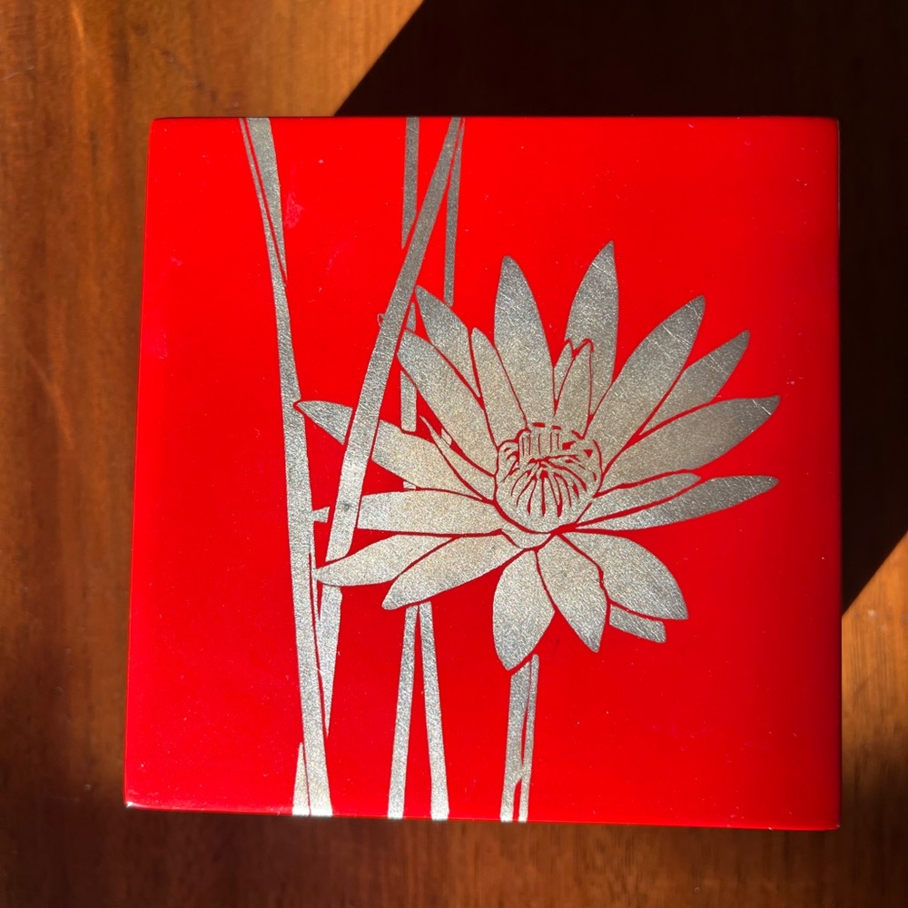 Vibrant lacquered wooden Red Box with Silver Floral from Angkor Artisans - Flaw
